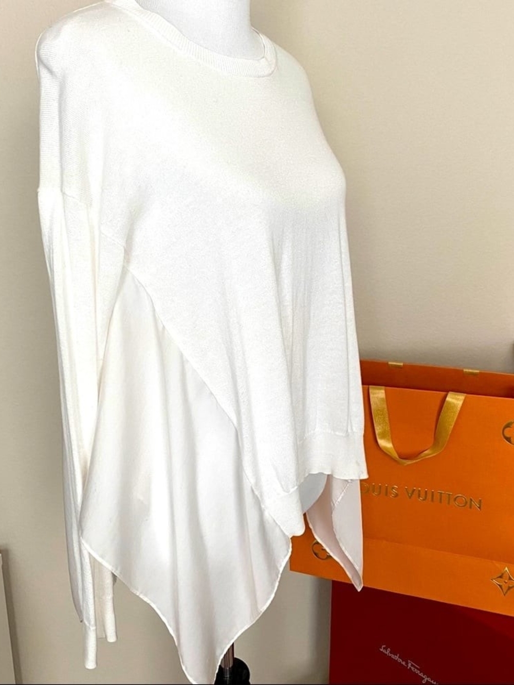 AllSaints Ivory Ribbed Crewneck Knit Top